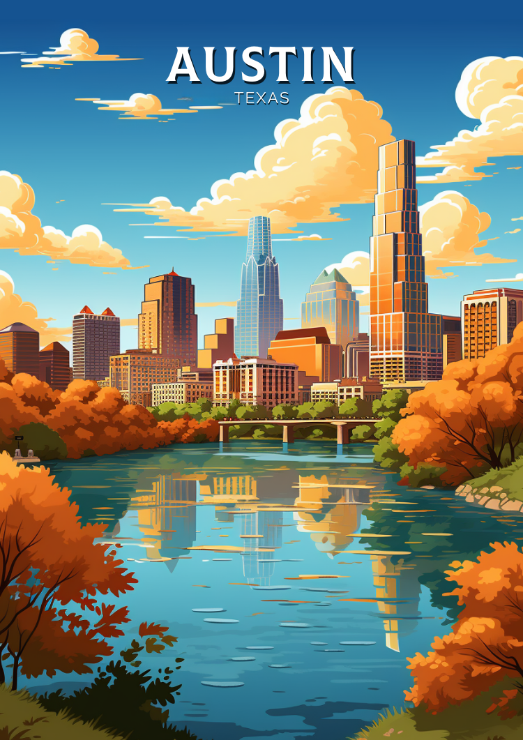 North AmericaAUSTIN TRAVEL POSTER - TEXAS ARTWORK