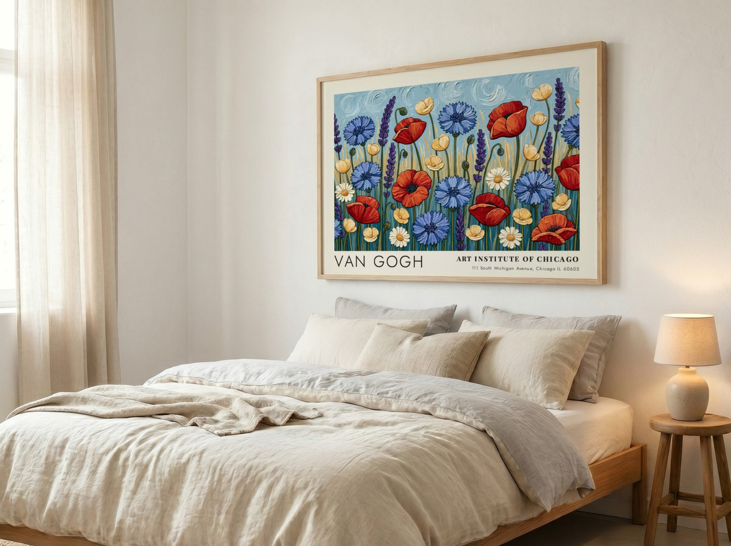 Wall art print featuring vibrant wildflowers in red, blue, and yellow by Van Gogh
