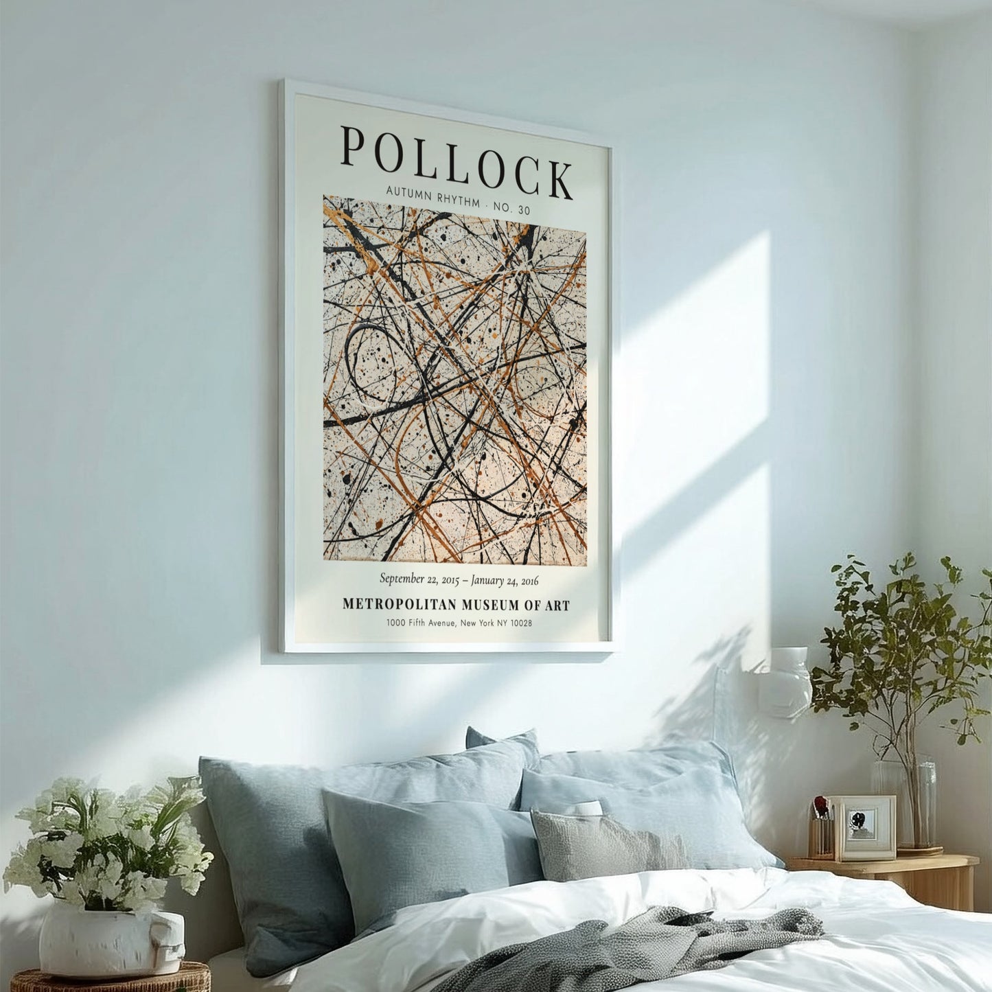 Wall art poster featuring Jackson Pollock Autumn Rhythm No. 30 abstract black gold lines.