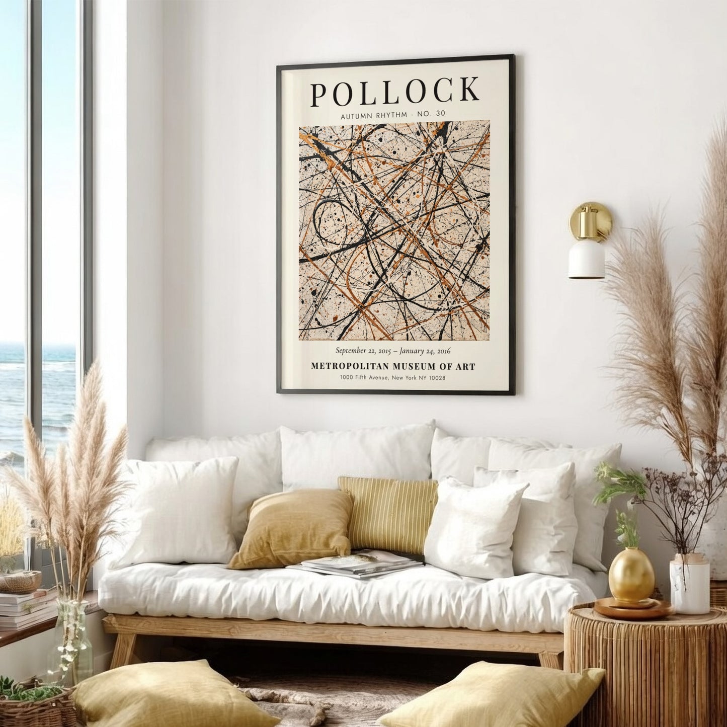 Wall art poster featuring Jackson Pollock Autumn Rhythm No. 30 abstract black gold lines.