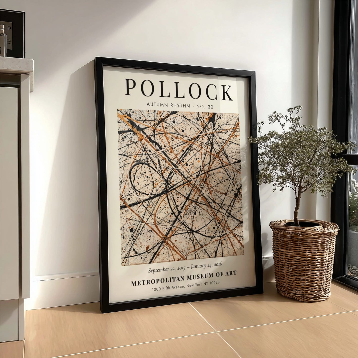Wall art poster featuring Jackson Pollock Autumn Rhythm No. 30 abstract black gold lines.