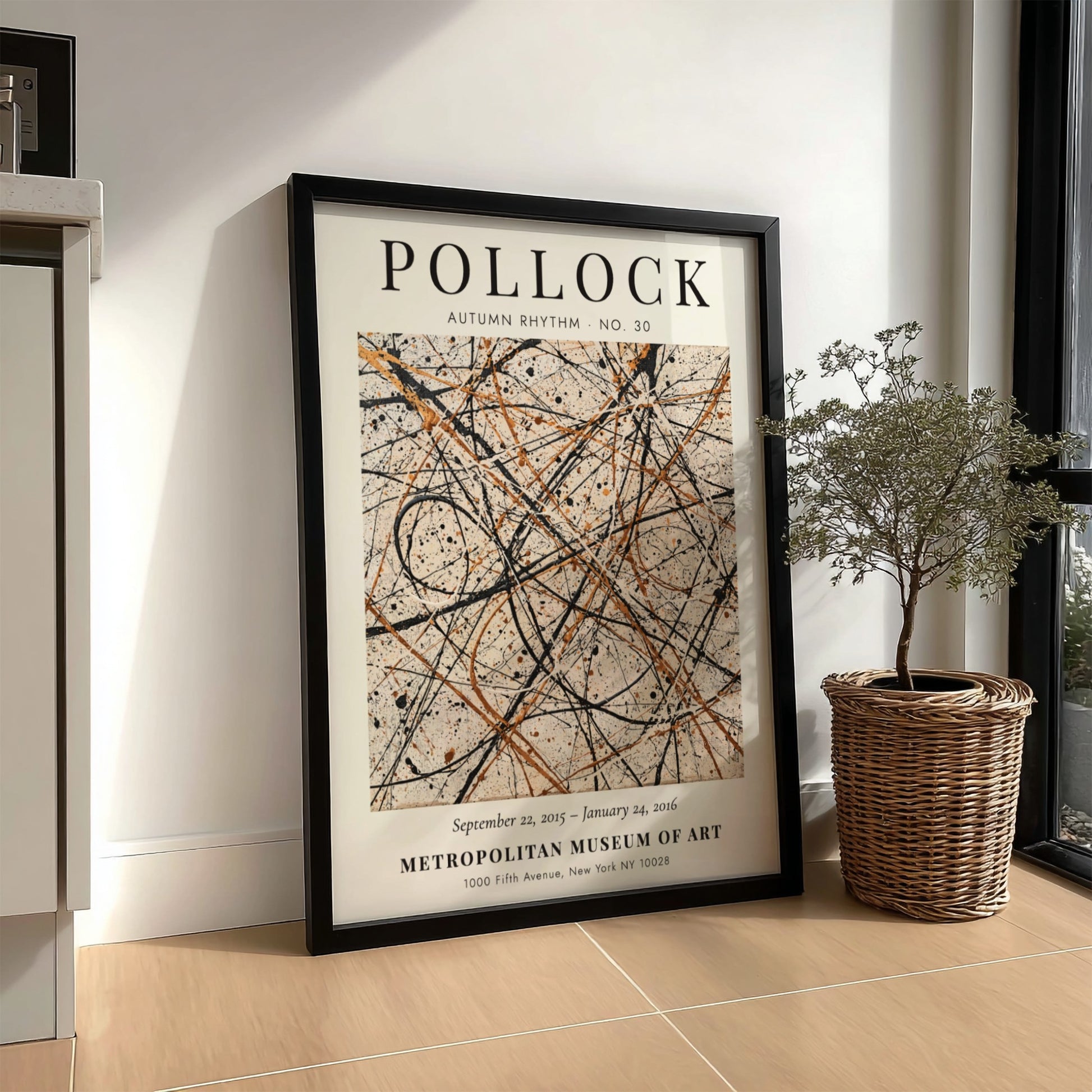 Wall art poster featuring Jackson Pollock Autumn Rhythm No. 30 abstract black gold lines.