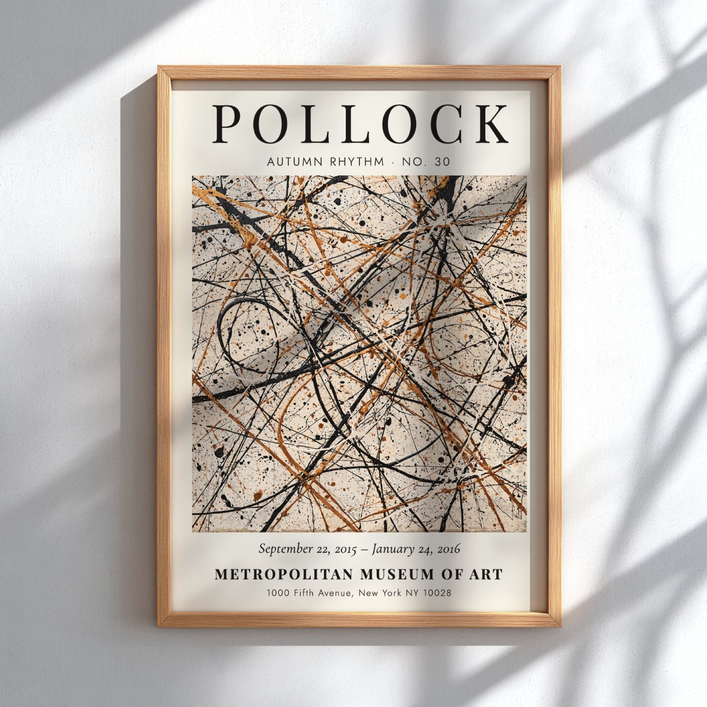 Wall art poster featuring Jackson Pollock Autumn Rhythm No. 30 abstract black gold lines.