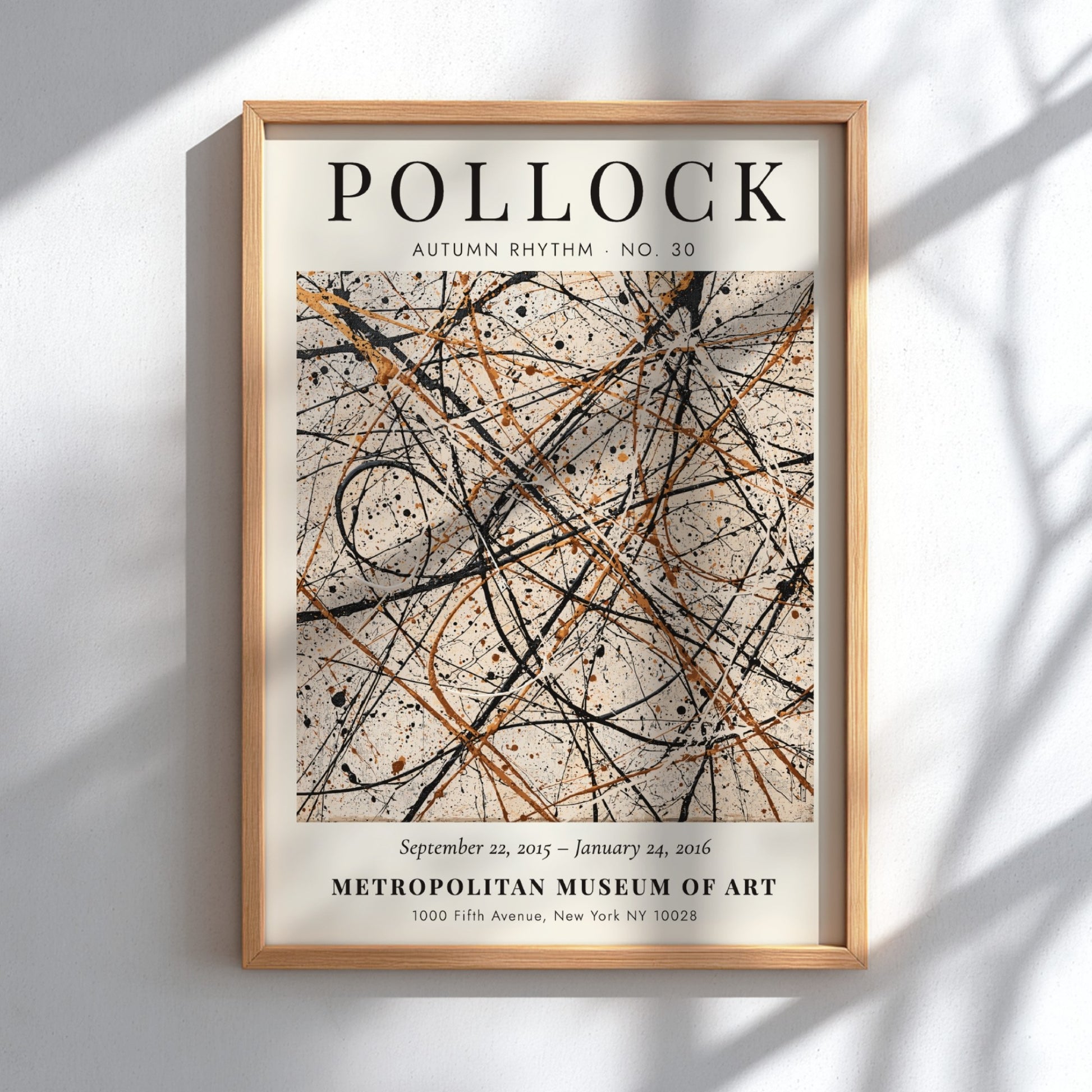 Wall art poster featuring Jackson Pollock Autumn Rhythm No. 30 abstract black gold lines.