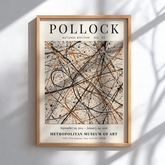 Wall art poster featuring Jackson Pollock Autumn Rhythm No. 30 abstract black gold lines.