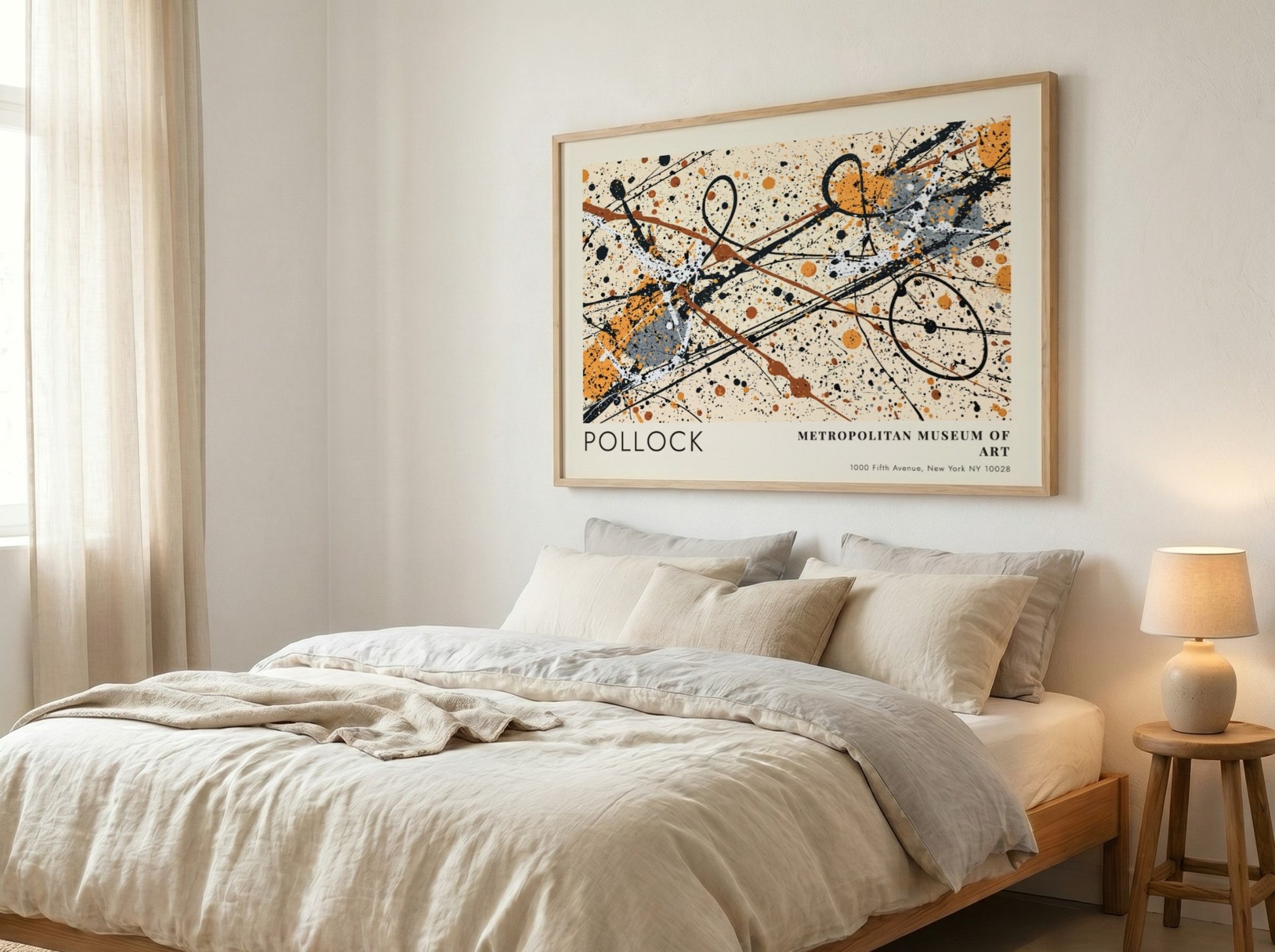 Wall art poster featuring Jackson Pollock Autumn Rhythm abstract splatters in a wood frame.