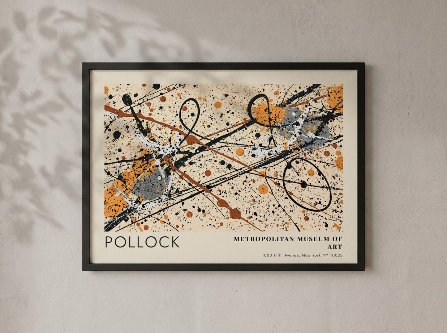 Wall art poster featuring Jackson Pollock Autumn Rhythm abstract splatters in a wood frame.