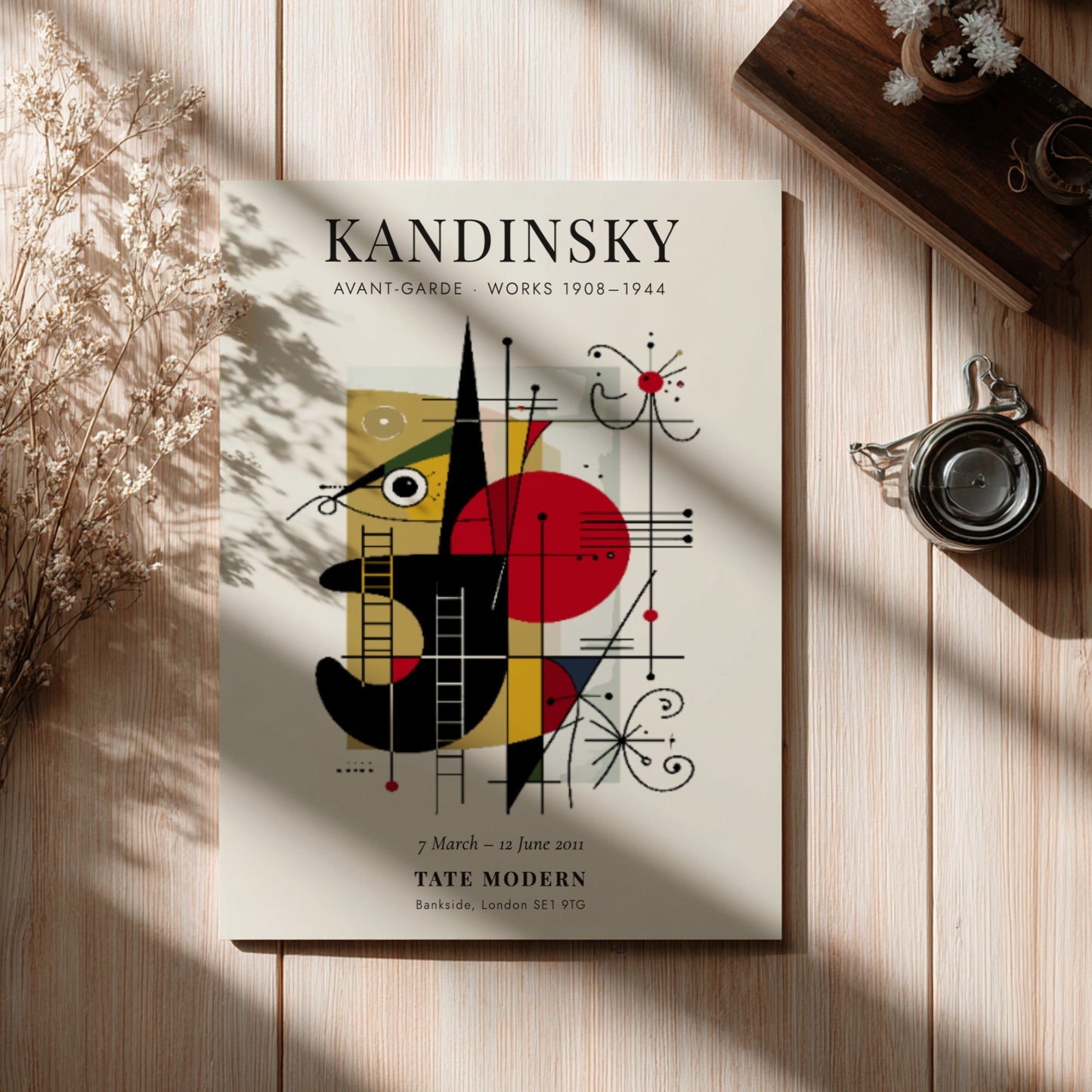 Kandinsky inspired poster with geometric shapes and vibrant colors, perfect for wall decor
