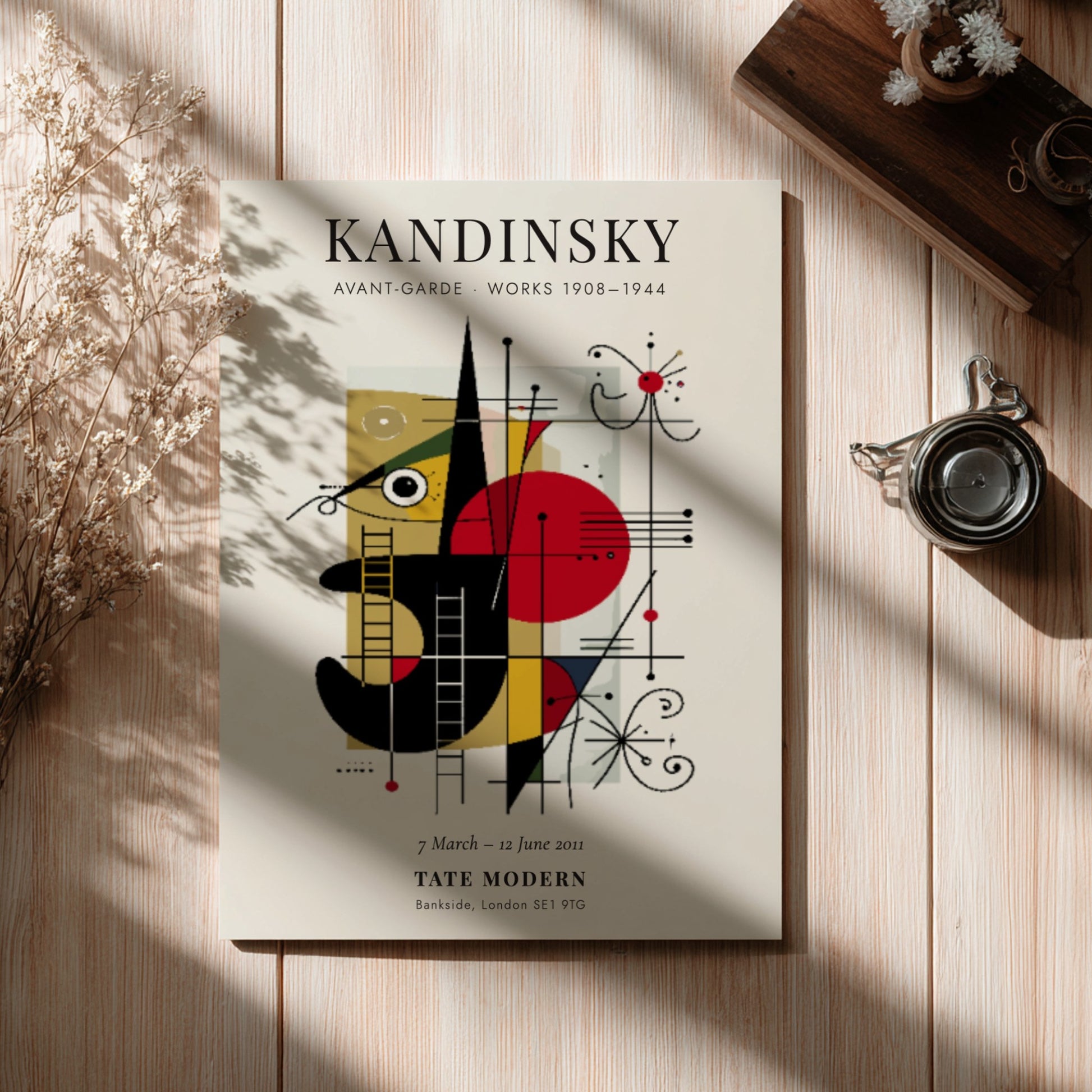 Kandinsky inspired poster with geometric shapes and vibrant colors, perfect for wall decor