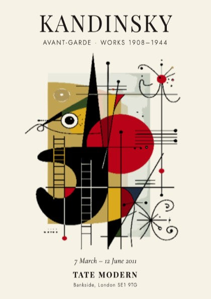 Kandinsky inspired poster with geometric shapes and vibrant colors, perfect for wall decor