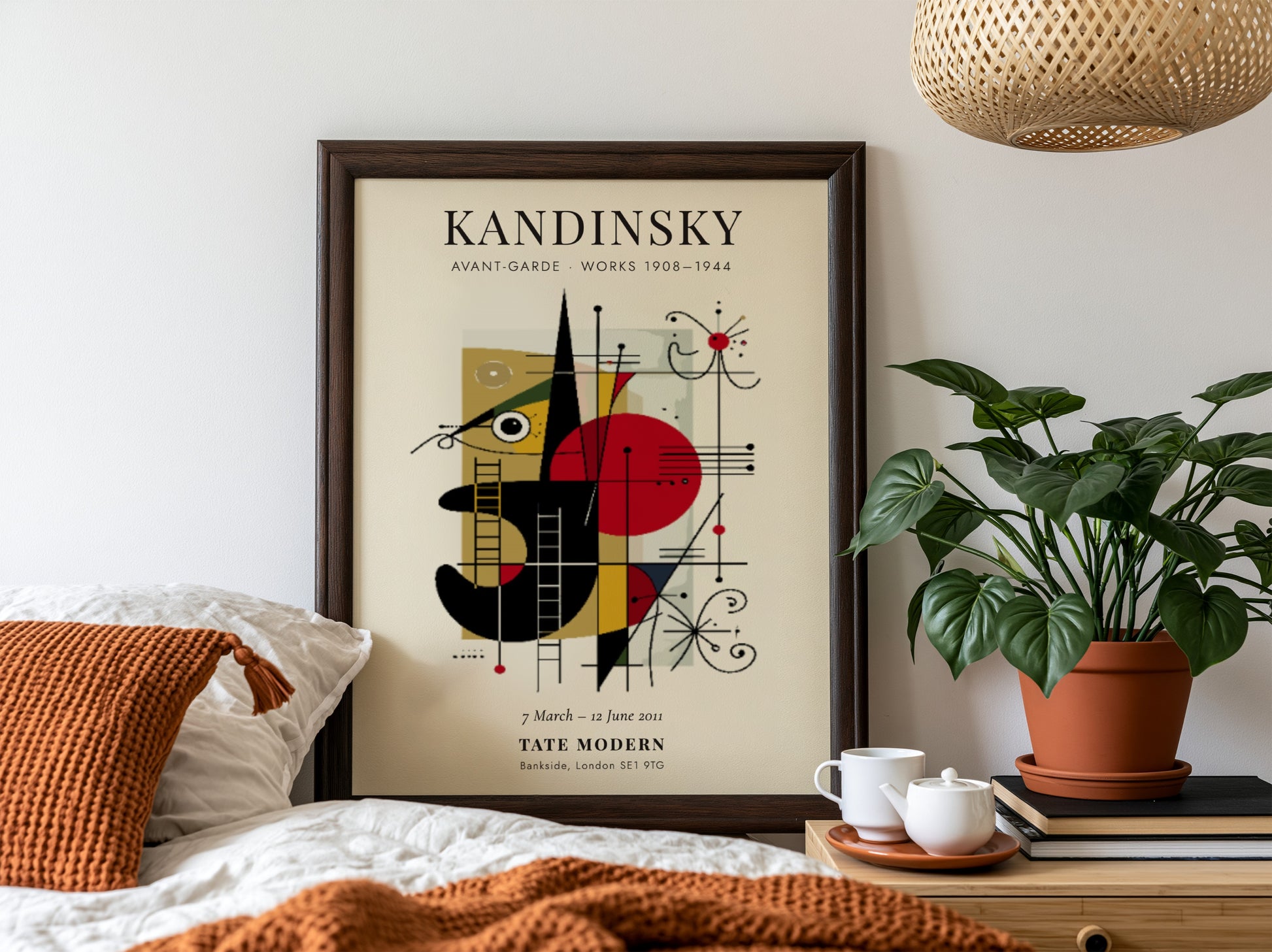 Kandinsky inspired poster with geometric shapes and vibrant colors, perfect for wall decor