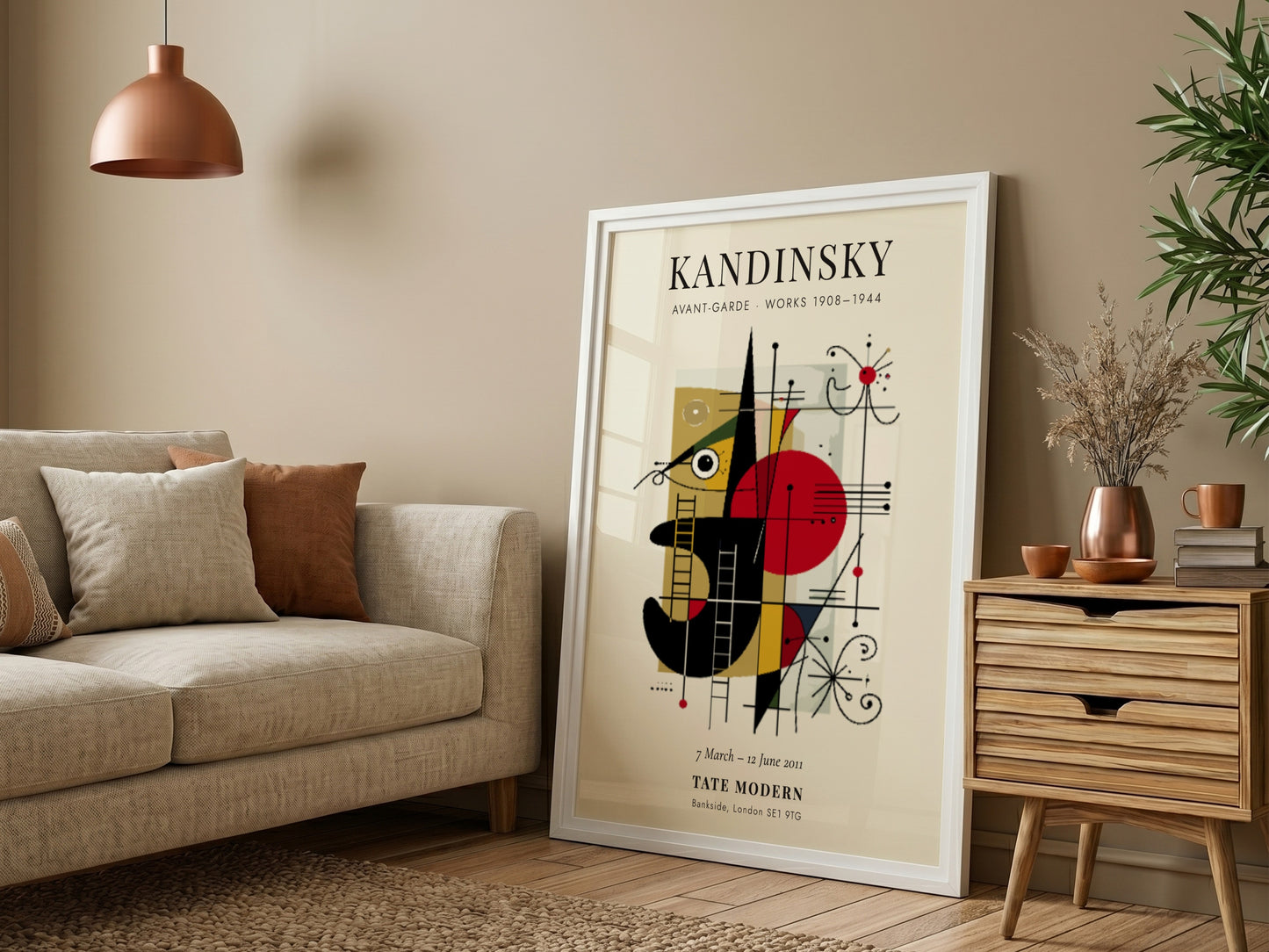 Kandinsky inspired poster with geometric shapes and vibrant colors, perfect for wall decor
