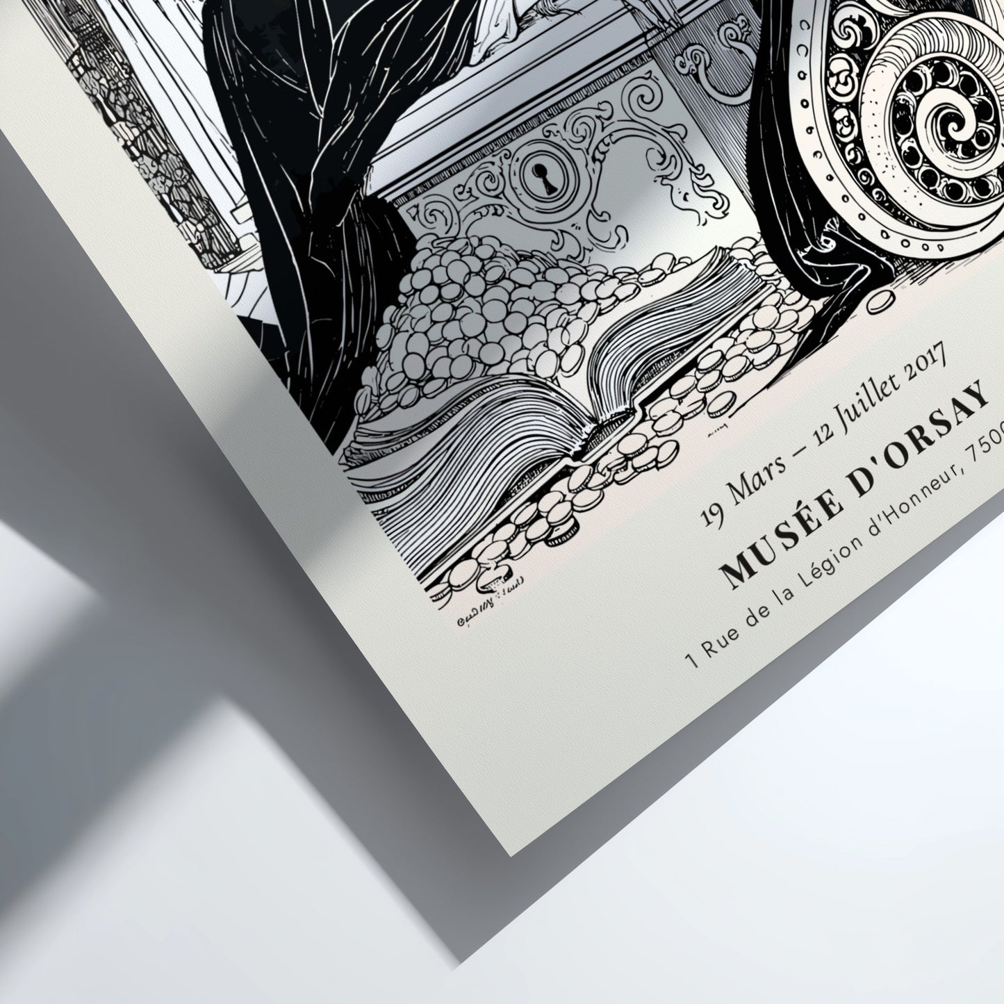 Aubrey Beardsley poster featuring Avarice from Volpone, intricate black-and-white illustration, elegant wall