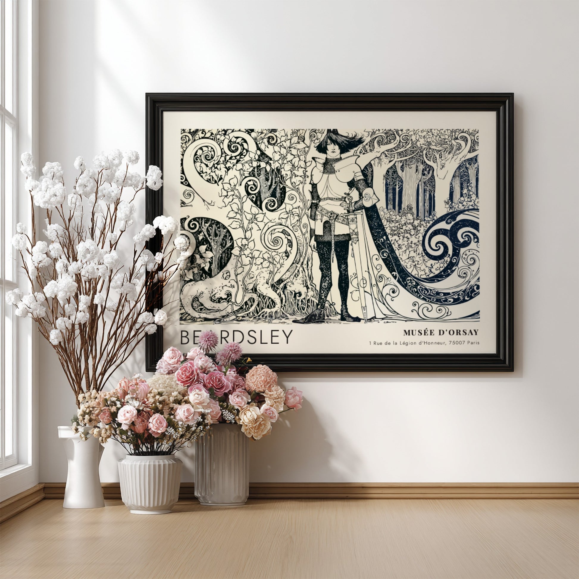 Wall art poster featuring Aubrey Beardsley Avarice artwork in black ink on cream paper.