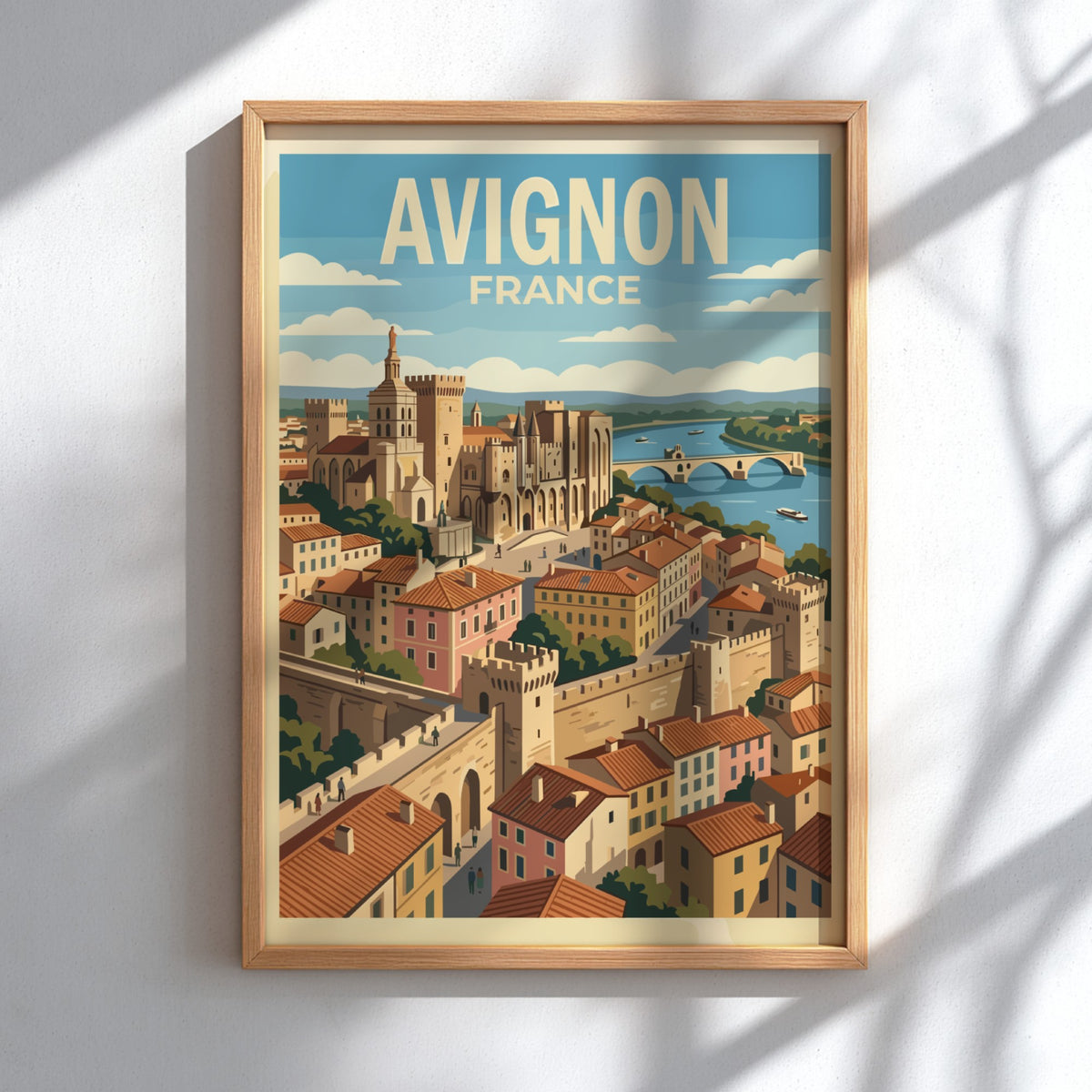 Poster of Avignon France showing the Palais des Papes and bridge over river