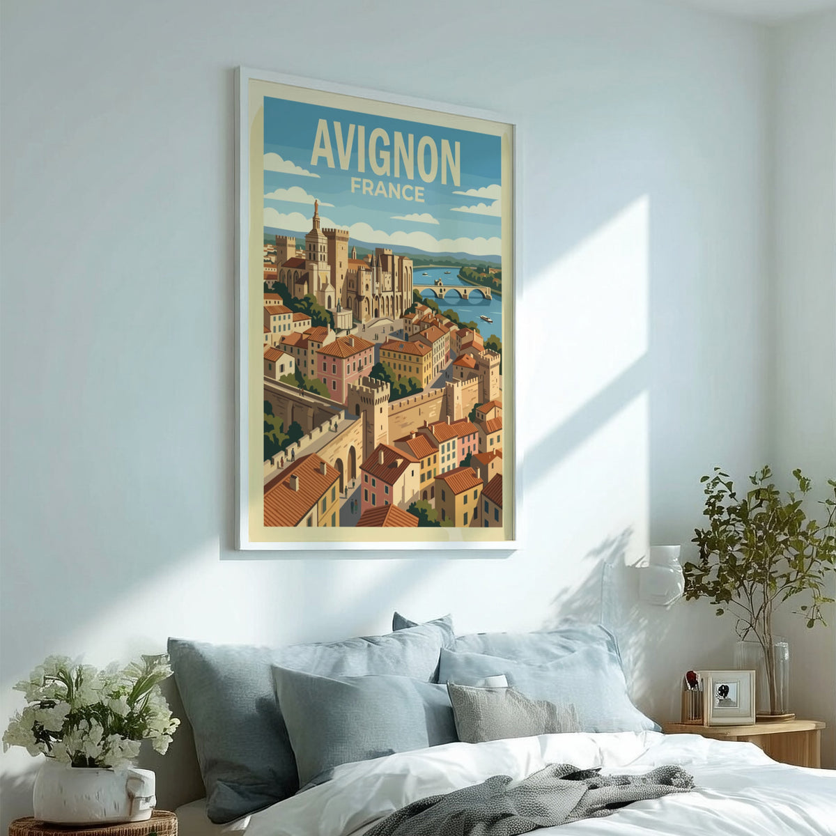 Poster of Avignon France showing the Palais des Papes and bridge over river