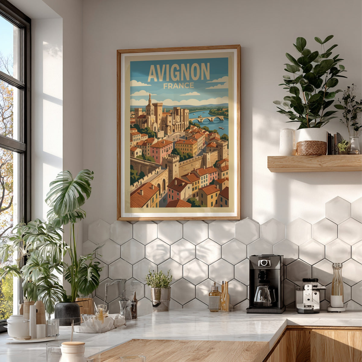 Poster of Avignon France showing the Palais des Papes and bridge over river