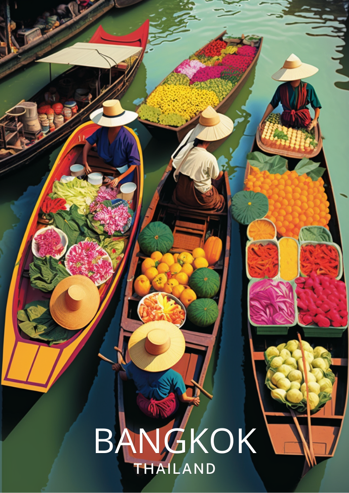 Asian BANGKOK FLOATING MARKETS POSTER - TRAVEL PRINT