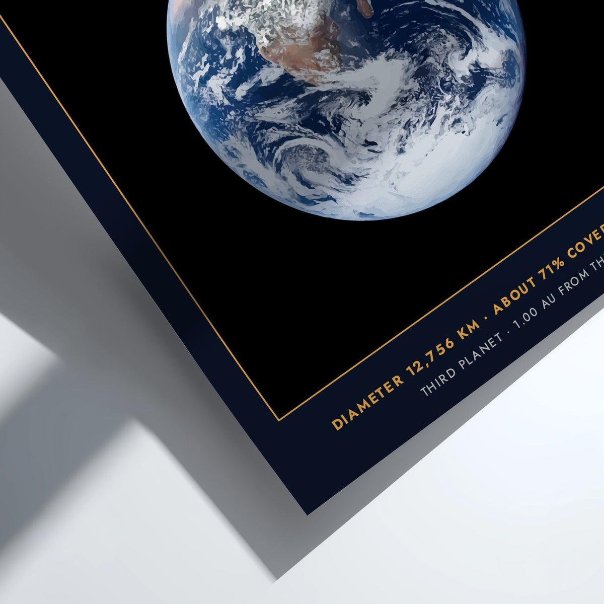 Poster featuring the iconic blue marble Earth against a dark background with scientific text.