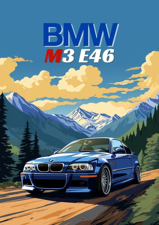 Décoration murale BMW M3 E46 – Impression d'une voiture de sport allemande classique des années 2000