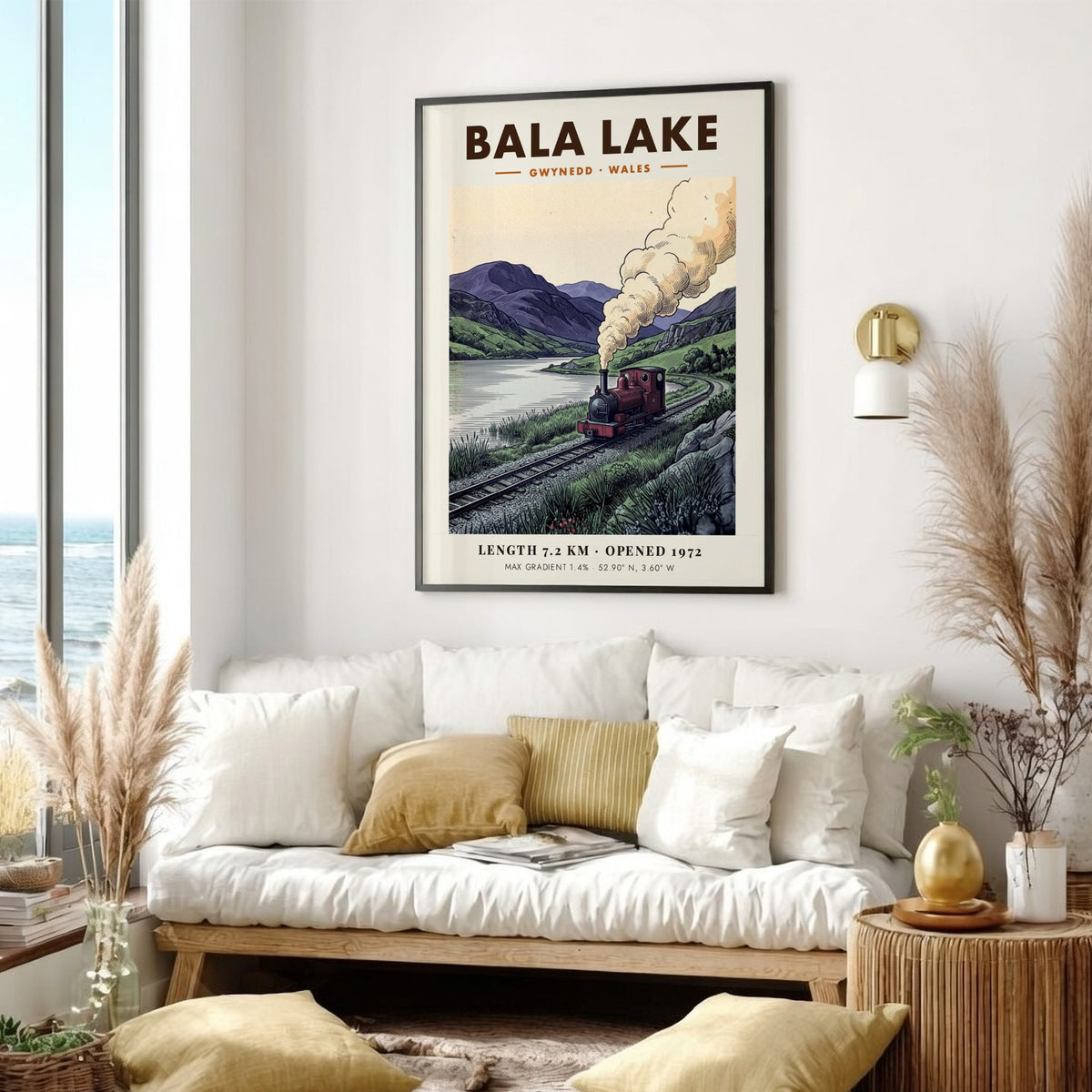 Poster of a steam train at Bala Lake in the mountains of Wales