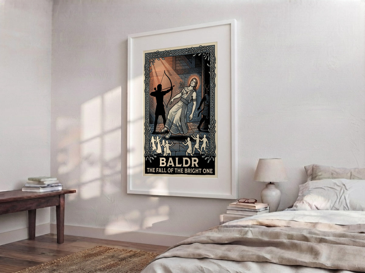 Poster featuring Baldr the Fall of the Bright One with Norse mythology motifs