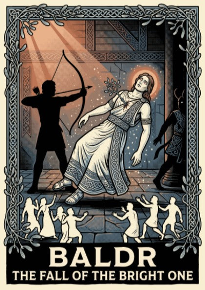 Poster featuring Baldr the Fall of the Bright One with Norse mythology motifs