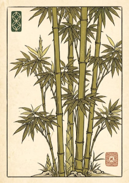 Bamboo Study poster featuring traditional Japanese art style with green bamboo stalks and leaves