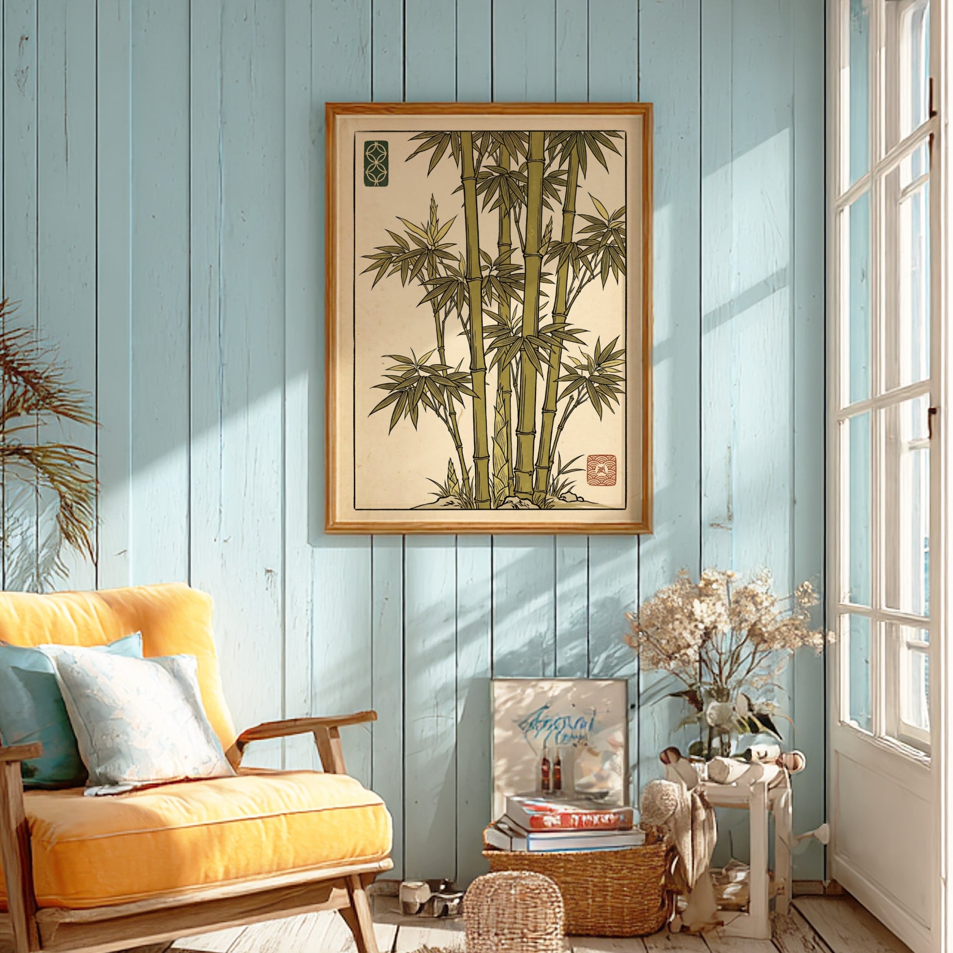 Bamboo Study poster featuring traditional Japanese art style with green bamboo stalks and leaves
