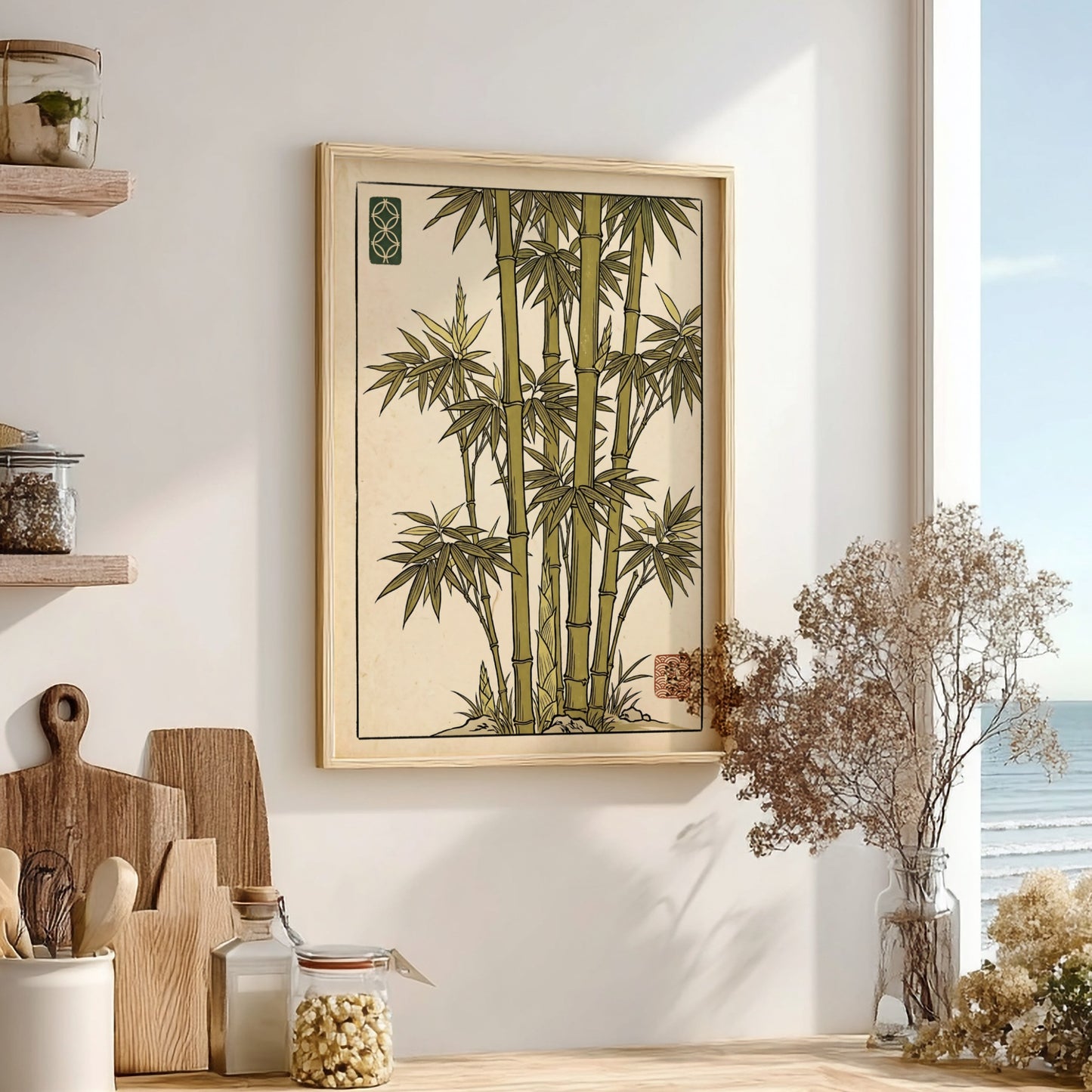 Bamboo Study poster featuring traditional Japanese art style with green bamboo stalks and leaves