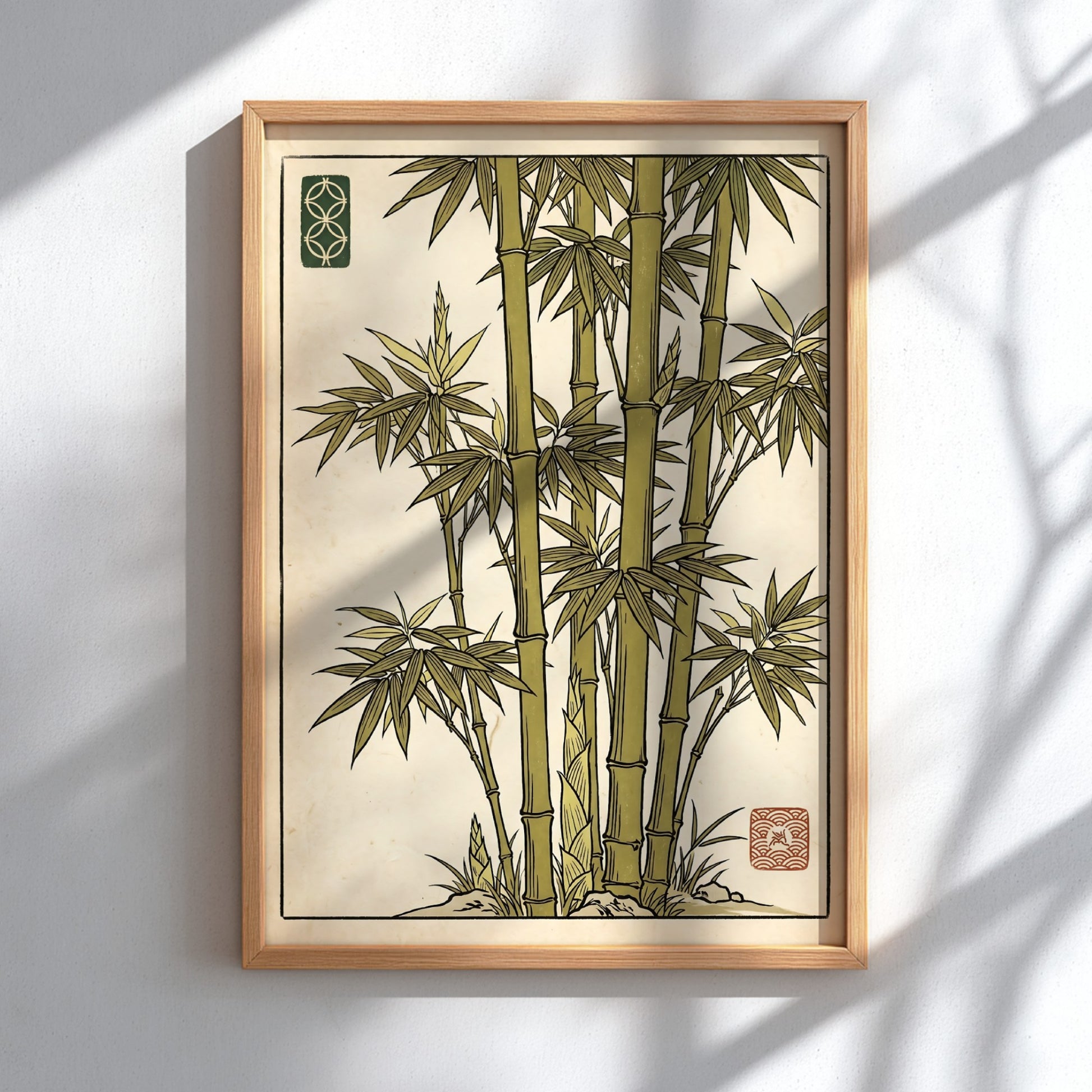 Bamboo Study poster featuring traditional Japanese art style with green bamboo stalks and leaves