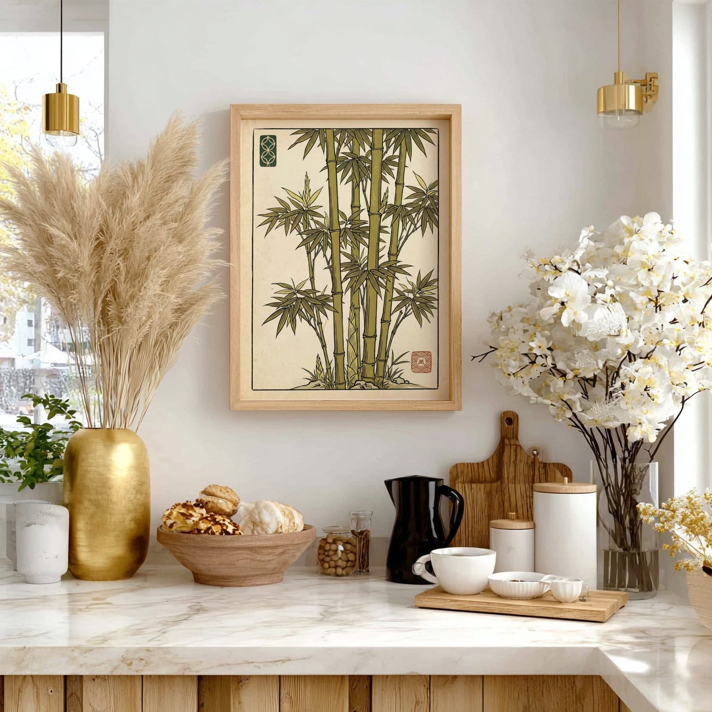 Bamboo Study poster featuring traditional Japanese art style with green bamboo stalks and leaves
