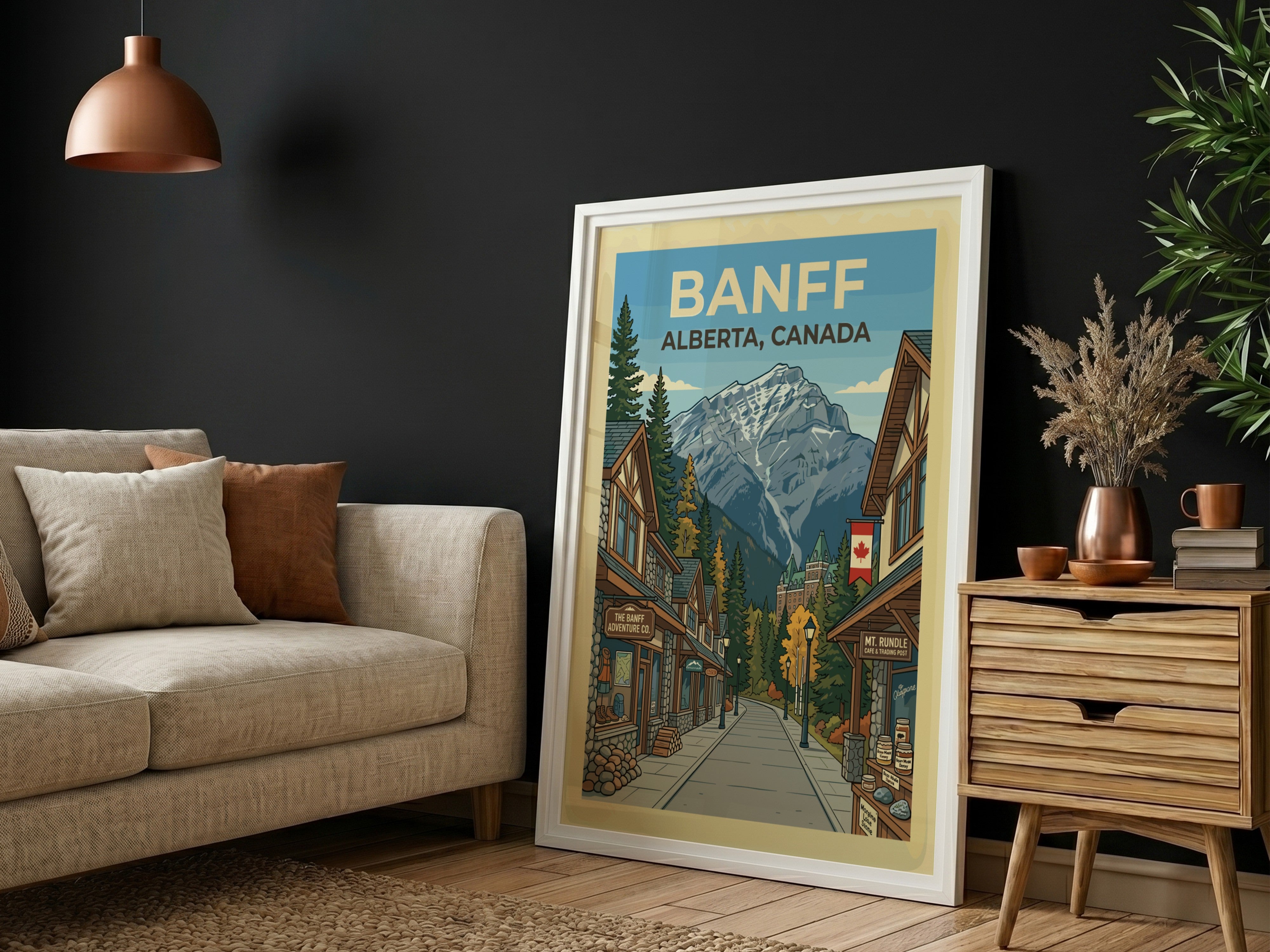 Banff Mountain Town Poster - Travel Art, Wall Decor – Brighton Posters