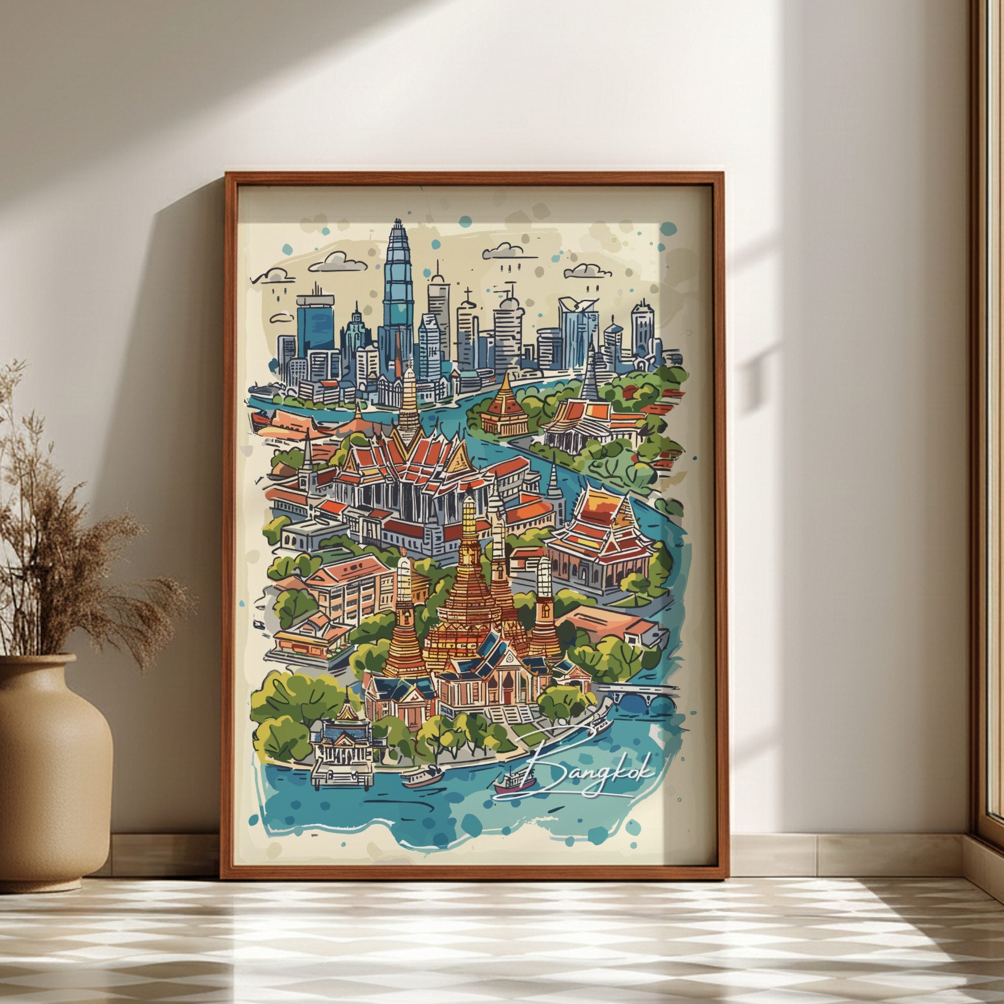 Asian BANGKOK ATTRACTIONS MAP POSTER - MAPS ARTWORK