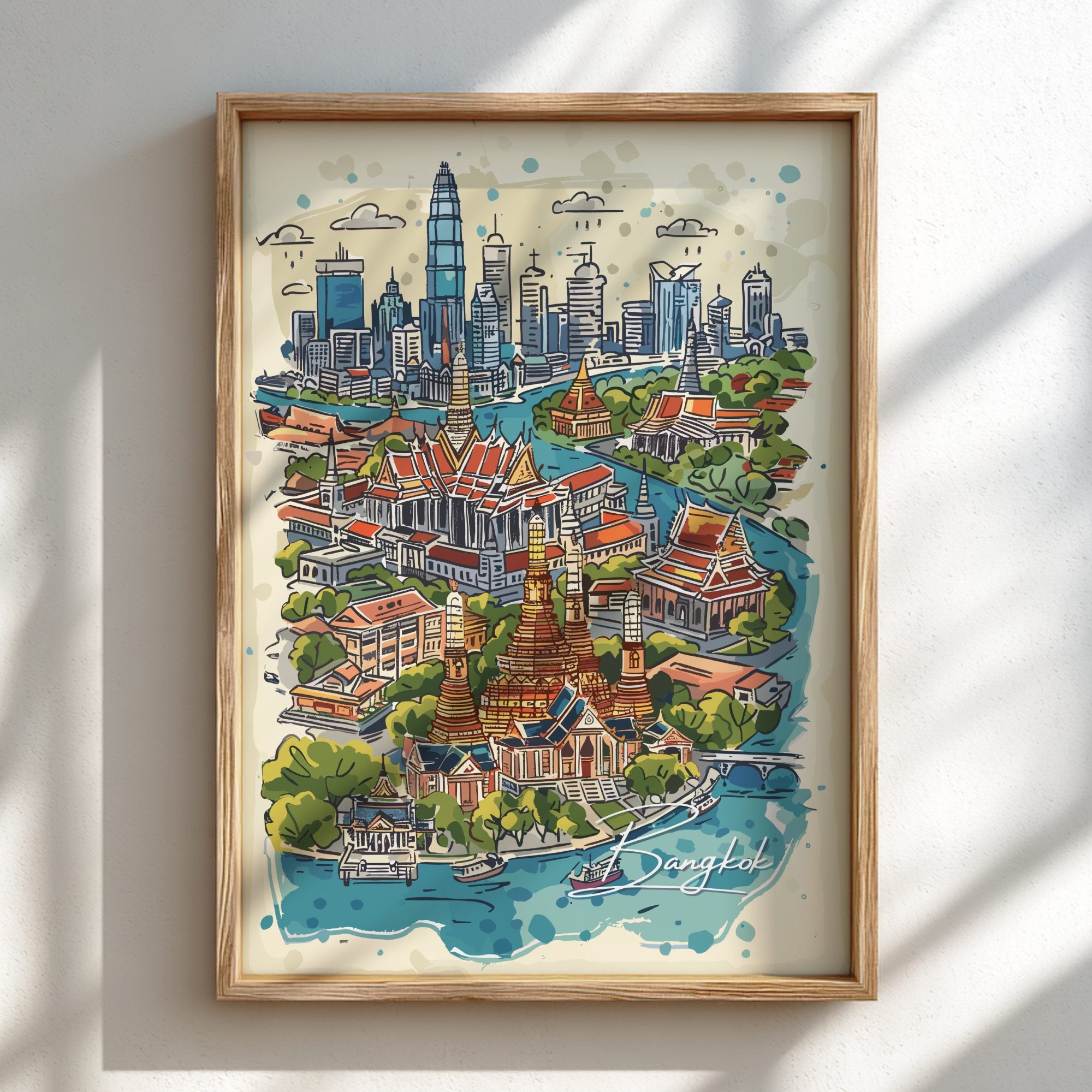 Asian BANGKOK ATTRACTIONS MAP POSTER - MAPS ARTWORK