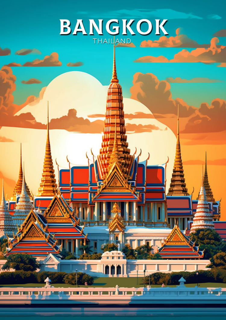 Asian GRAND PALACE BANGKOK POSTER - RETRO DESIGN