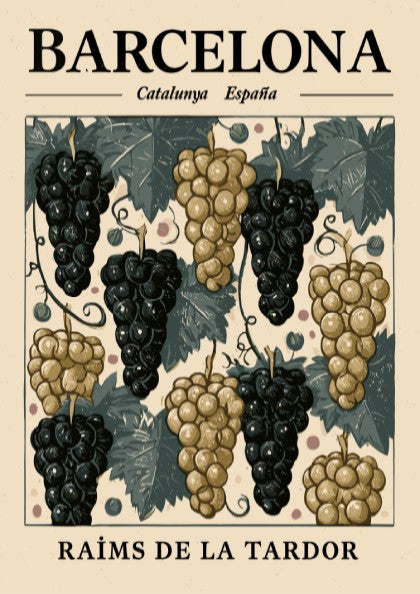 Grape kitchen poster featuring purple and gold grapes in vintage style for wall decor