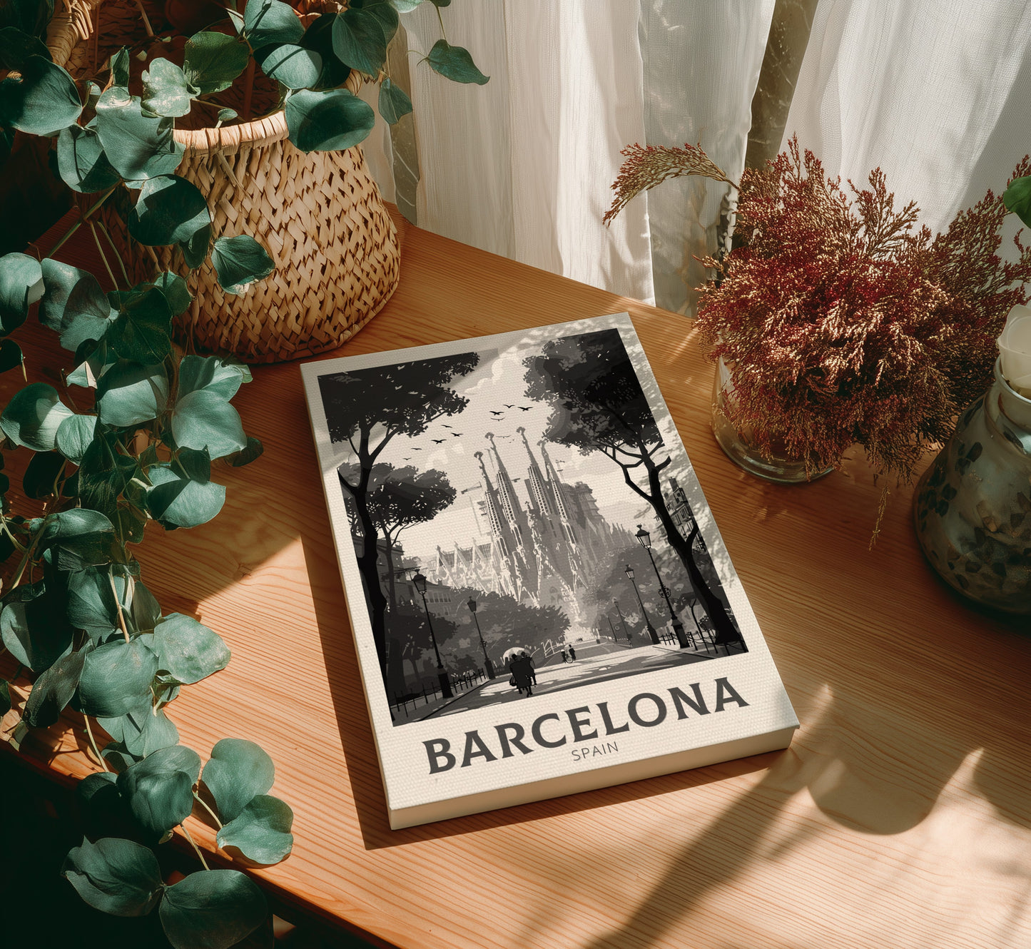 Barcelona black and white travel canvvas