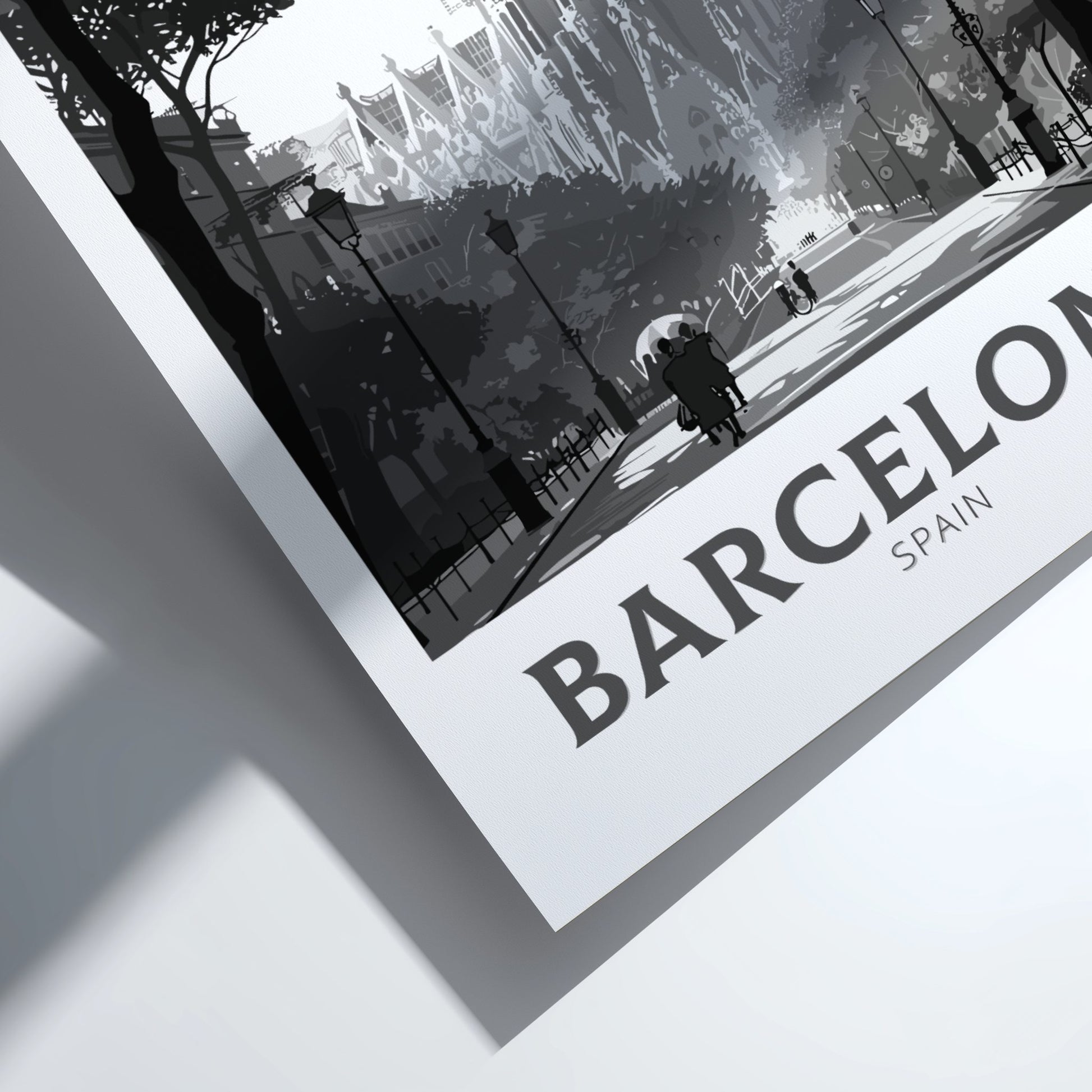 Barcelona black and white travel poster 
