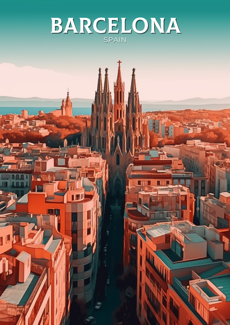 Europe BARCELONA TRAVEL POSTER - SPAIN ARTWORK
