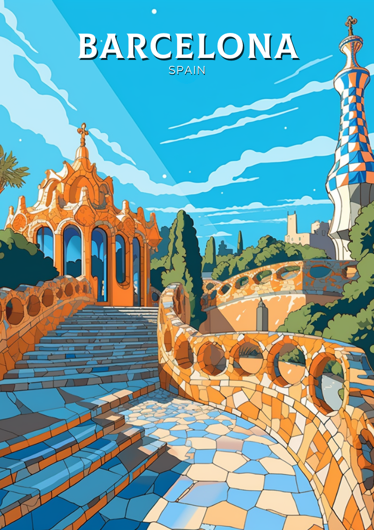 Europe BARCELONA TRAVEL ARTWORK - PARK GÜELL PRINT