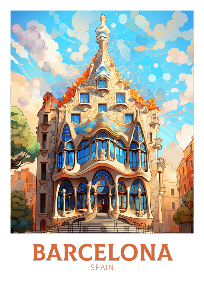 Europe BARCELONA TRAVEL POSTER - CASA BATLLI ARTWORK