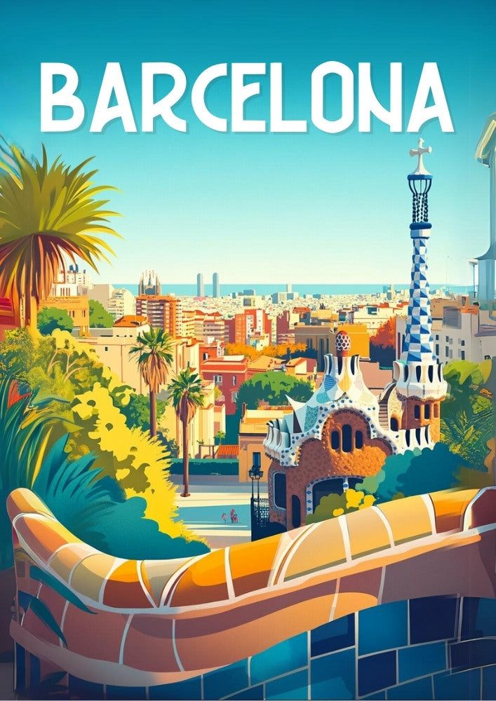 Barcelona Skyline Print, Park Guell Poster