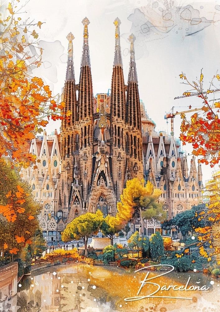 Europe BARCELONA TRAVEL PRINT - SAGRADA FAMILIA ARTWORK