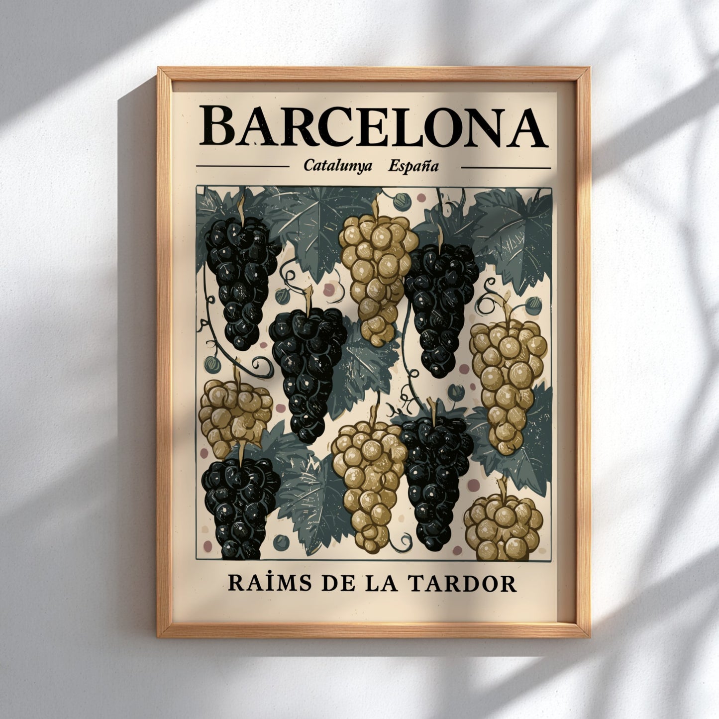 Grape kitchen poster featuring purple and gold grapes in vintage style for wall decor