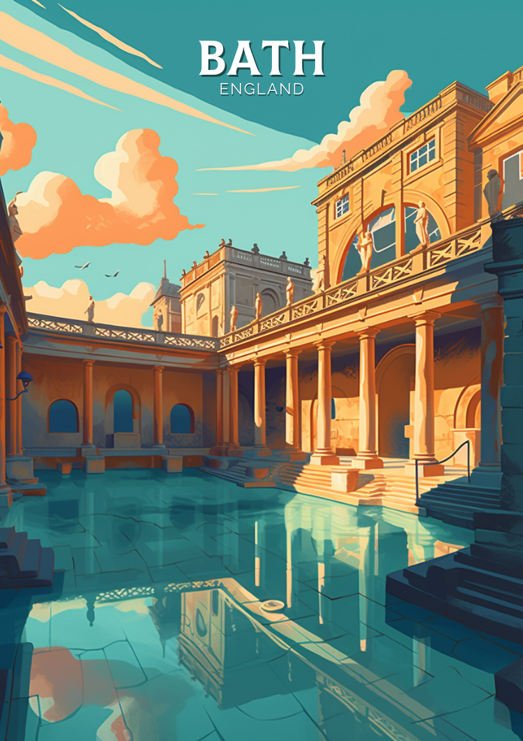 Europe BATH TRAVEL PRINT - ENGLAND ARTWORK