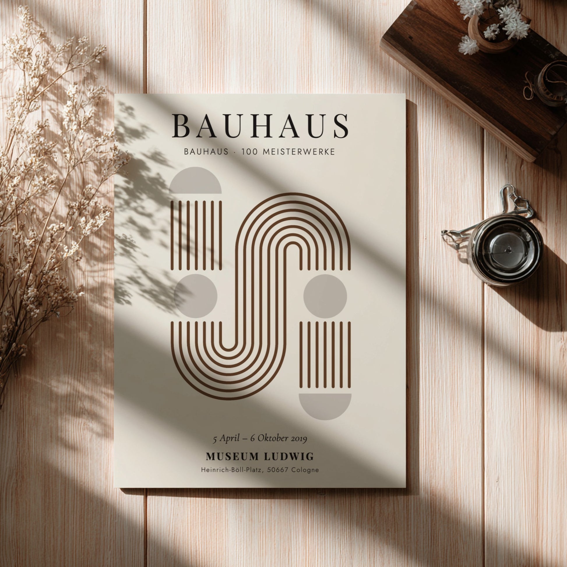 Bauhaus poster featuring geometric shapes and warm earthy tones, modern design for wall decor