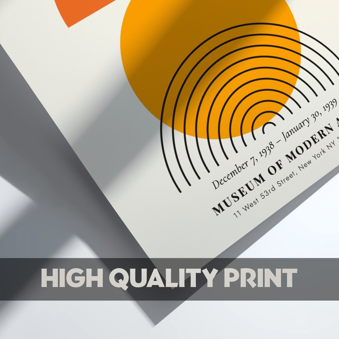 Bauhaus poster featuring geometric shapes in orange and black, modern design art for wall decor