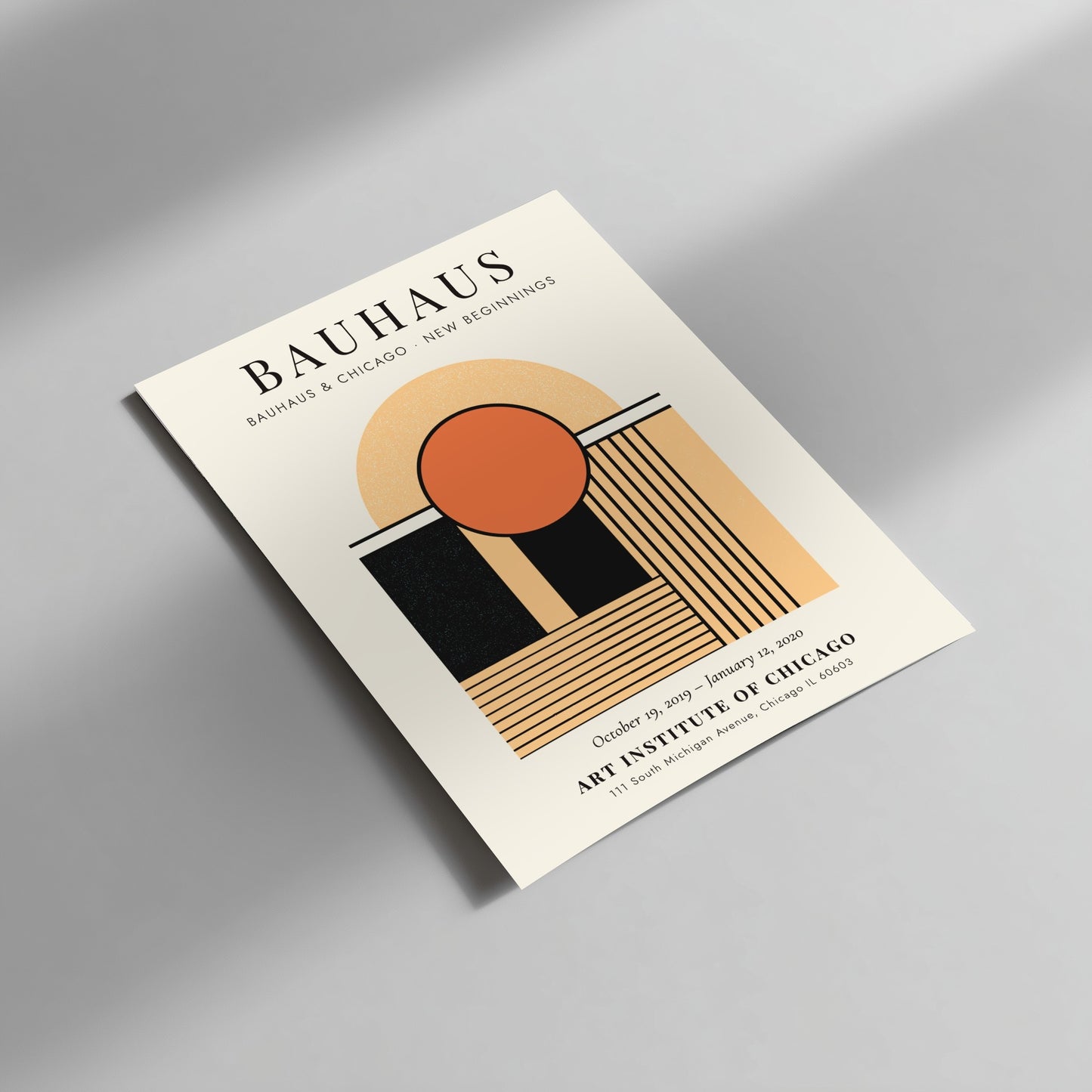 Bauhaus poster featuring geometric shapes and warm colors, modern wall art for decor