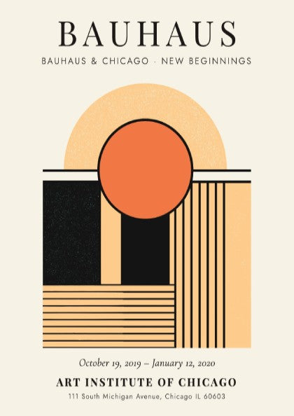 Bauhaus poster featuring geometric shapes and warm colors, modern wall art for decor